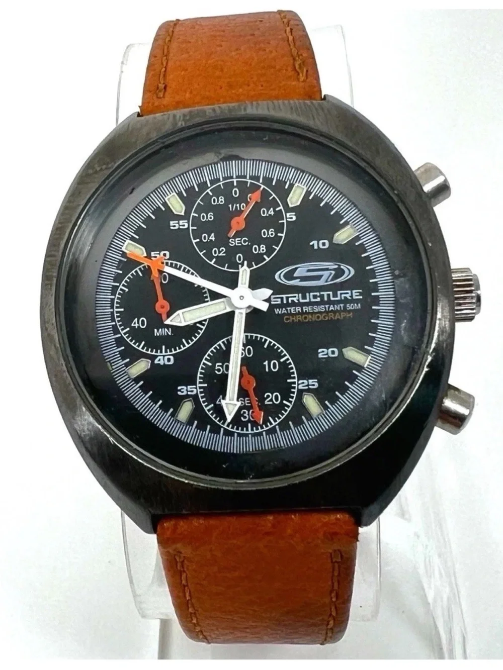 Structure Black Dial Chronograph Watch with Tan Leather Strap